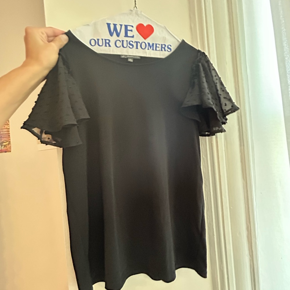 Elegant Black Women's Top with Sheer Sleeves